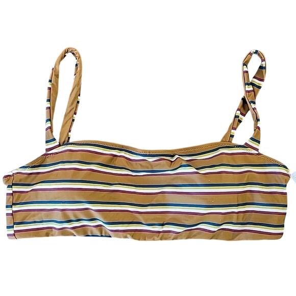 NWT RVCA Women’s Retro Row Bralette Bikini Top – Size Large – Gold Stripe - Picture 1 of 8